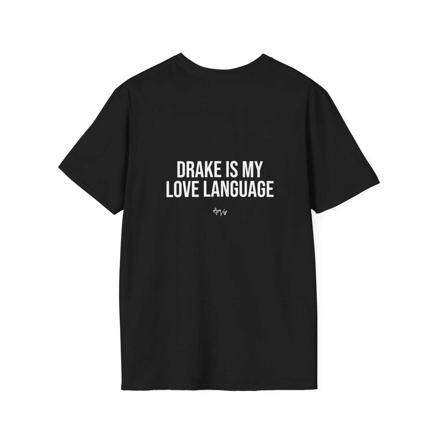 Black t-shirt with '#JustaStory' text on a white background