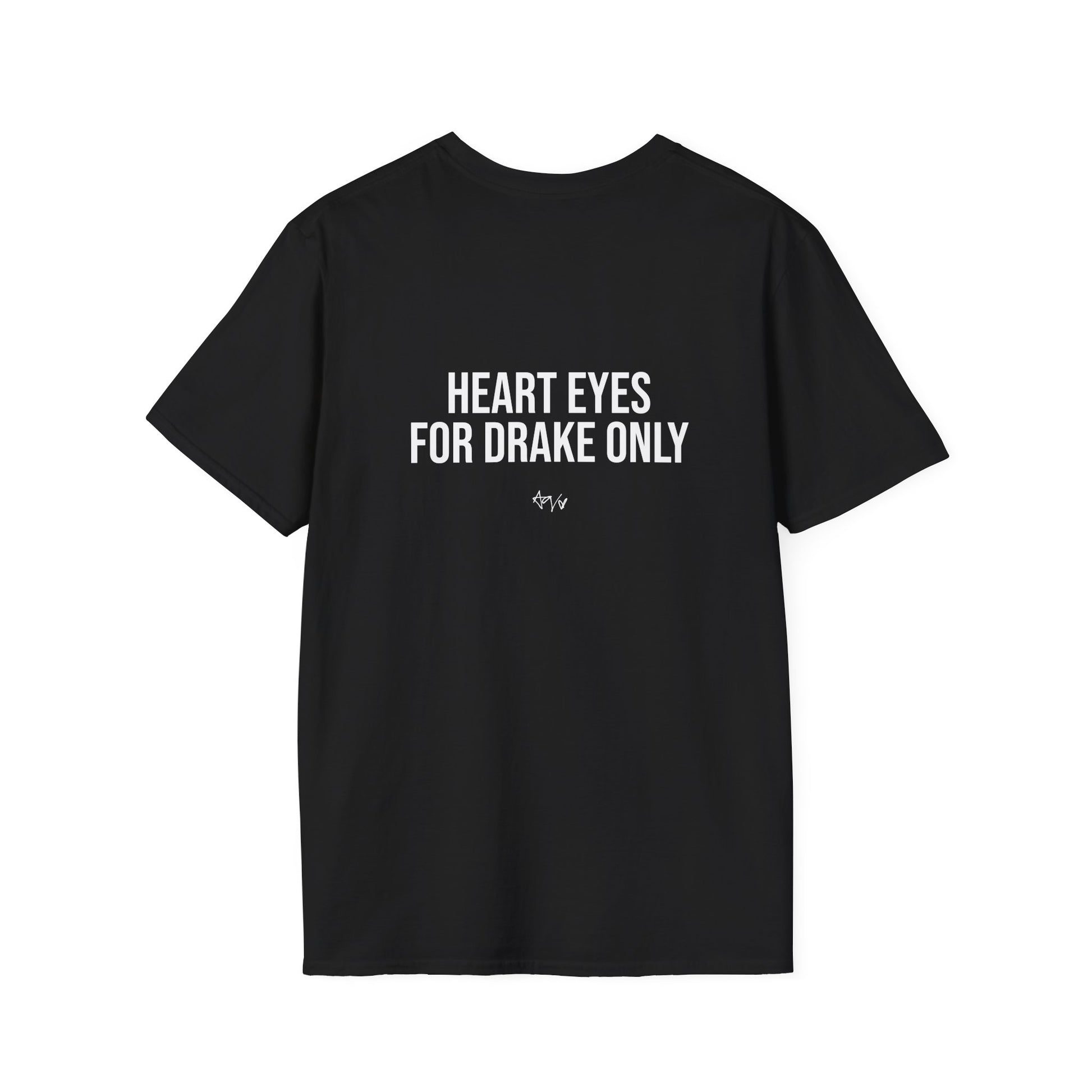 Black t-shirt with a flame design and text on the back against a white background