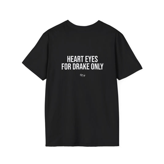 Black t-shirt with a flame design and text on the back against a white background