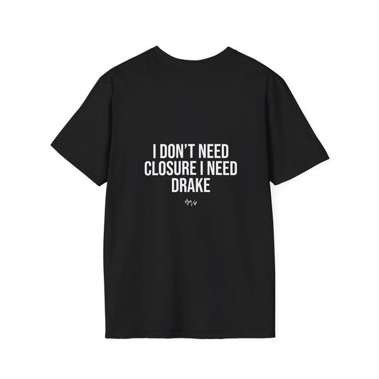 Black t-shirt with '#JustaStory' text on a white background