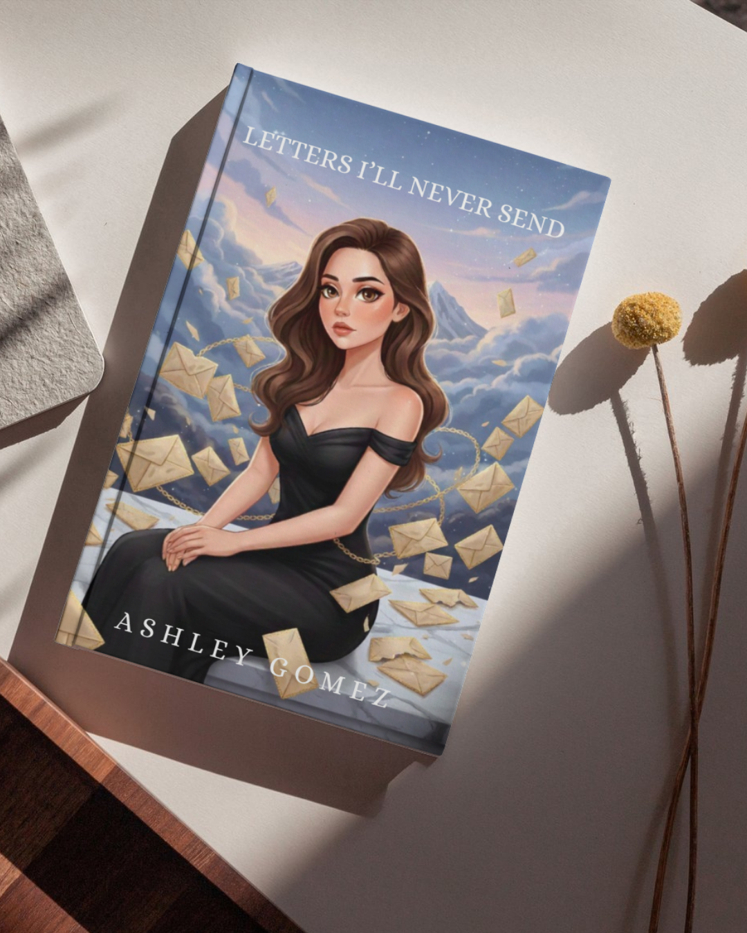 Letters I’ll Never Send book cover by Ashley Gomez, an emotional letter book for women.
