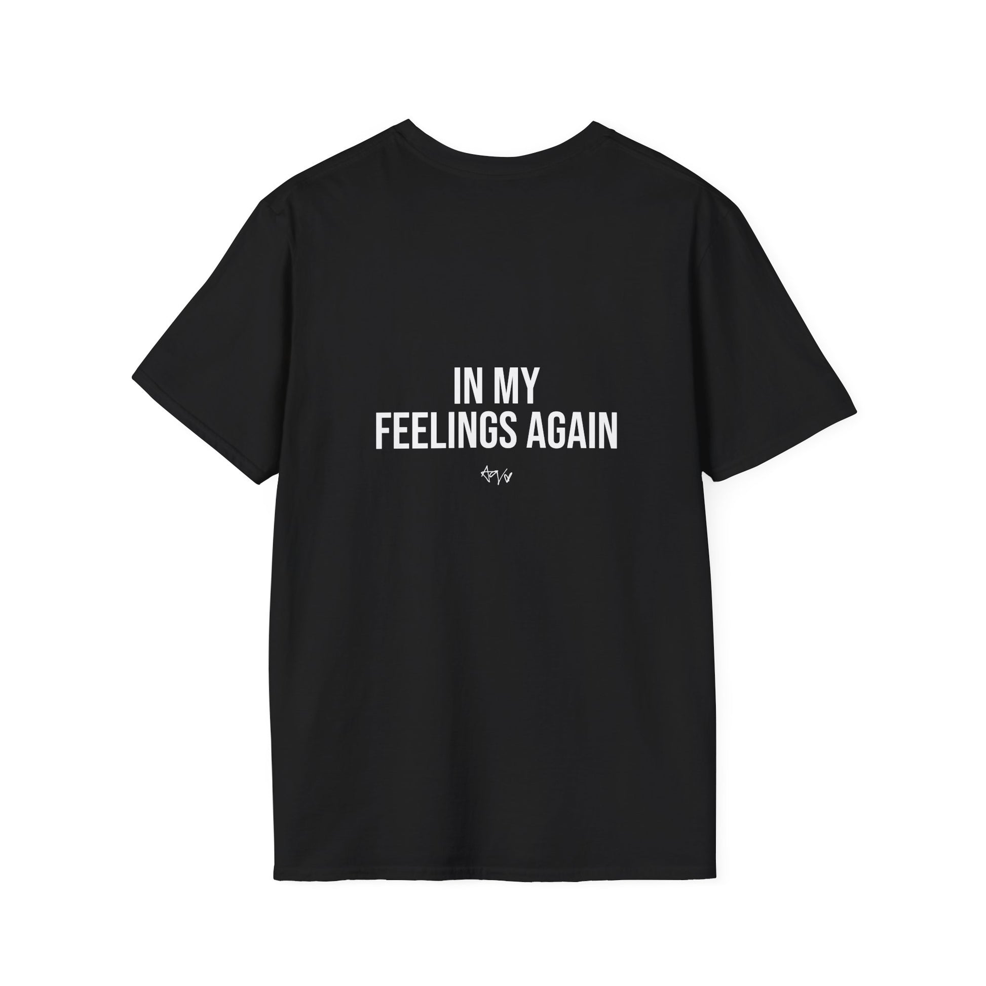 Black t-shirt with '#JustaStory' text on a white background